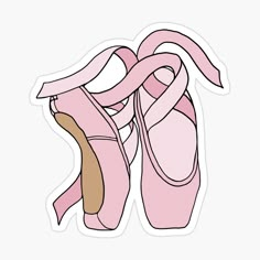 a pair of pink ballet shoes sticker on a white background, with the shoe tied up