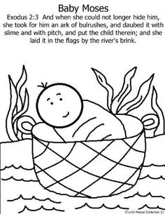 a baby in a basket with the words baby moses on it and an image of a fish