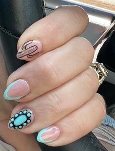 #punchycowgirl #cowgirlnails #cactusnailart #Turquoisenailart #turquoisenails #westernnails #nashvillenails #honkytonknailart Acrylic Western Nails, Western Acrylic Nail Ideas, Western Hoco Nails, Nail Ideas Country Concert, Cowpoke Nails, Nail Ideas Acrylic Western, Western Nail Inspo Acrylic, Nfr Nails Ideas, Glamour Nails Designs