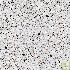 a white and brown speckled surface with black dots