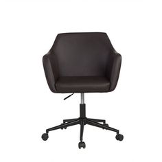 a brown office chair with wheels on an isolated white background