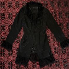 Has Corset Detailing On The Back To Fit Multiple Sizes, Gorgeous Lace And Closure Detailing! Chest 40” Waist 36” Hips 42” Sleeves 26” Length 38” Lip Service * Morbid Threads * Betsey Johnson Victorian Goth, Coat Dress, Betsey Johnson, Fitness Inspo, Duster Coat, Colorful Dresses, Jackets & Coats, Jackets For Women, Fashion Inspo