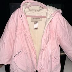 Girls Pink Burberry Sweet Warm Jacket With Hoodie 3t, Very Very Gently Warm Pink Fleece-lined Outerwear For Spring, Pink Spring Outerwear With Fleece Lining, Hoodies Cute, Burberry Pink, Jacket With Hoodie, Burberry Jacket, Pink Jacket, Girl Coat, Warm Jacket