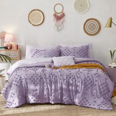 PRICES MAY VARY. MATERIAL: This twin bedding features a year-round pre-washed microfiber fabric. The hypoallergenic filling in the comforter, made of ultra fine fibers, provides exceptional warmth and coziness. POM TUFTED DESIGN: Thick tufted pompom, this purple comforter is designed in unique boho style with diamond motifs, also coming with a pintuck décor pillow, which perfectly endows your bedroom in a chic and luxury style. Also suitable for dorm bedding. PACKAGE & SIZE: Reasonable price mor Shabby Chic Embroidery, Purple Comforter, Comforter Sets Boho, Full Comforter Sets, Boho Comforters, Purple Bedding, Twin Xl Comforter, Twin Comforter Sets, Bed Comforter Sets