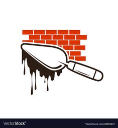 a brick wall with a spatula dripping from it