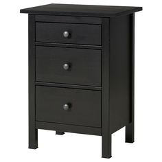 a black night stand with three drawers on one side and an open drawer on the other