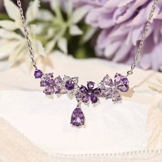 Lilac Blossom Amethyst Necklace – Azura New York Lavender Jewelry Aesthetic, Bff Rings, Necklace White Gold, Lilac Blossom, Prom Inspo, Targaryen Aesthetic, Gold Vermeil Jewelry, Necklace And Earrings Set, Vermeil Jewelry