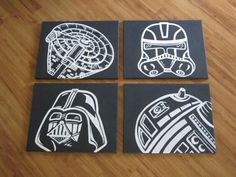 four coasters with star wars designs on them