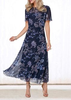 V Back Round Neck Flower Print Dress | Rotita.com - USD $40.70 Mother Of The Groom Rehearsal Dinner Dress, Wedding Guest Dress For Women Over 60, Women’s Summer Dresses, Rotita Dresses For Women, Wedding Guest Dress For Women Over 50, Over 60 Fashion Dresses, Flower Dress Outfit Summer, Dresses For Older Women Over 50 Classy, Rehearsal Dinner Dress For Mom