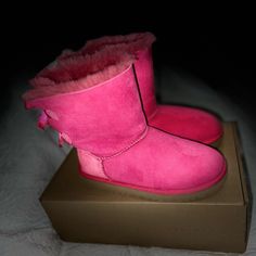 New Hot Pink Uggs Worn Twice Size Is Big Kids 3 Will Fit Women Size 5 (Price Negotiable) Pink Bailey Bow Ugg, Hot Pink Uggs, Pink Uggs, Bailey Bow, Kids Uggs, Kids Boots, Ugg Shoes, Big Kids, Hot Pink