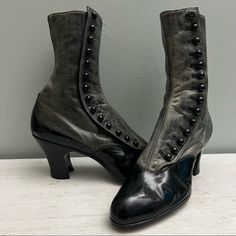 An Amazing Victorian Vintage Boot By Peters Shoe Co, In Amazing Condition For Their Age, Do Not Appear To Ever Been Worn! * These Were Most Likes A Floor Model As They Do Not Show Much If Any Wear Despite Being From The Likely 1920s * The Craftmanship On These Boots Is Just Remarkable, I Don't Want To Say They Don't Make Em Like They Used To.....But.....They Don't! * While It Would Be Amazing If You Have A Tiny Enough Foot To Wear These, They Would Be Best As A Display Otherwise * Gorgeous Leather Exterior With 14 Buttons Up To The Top * Patent Leather Capped Toe And Heel Area * Stacked Wood Stacked Curved Heel * Canvas Lined Interior * Unable To Find Direct Translation For Stamped Size, Pl Victorian Style Boots, Victorian Boots With Leather Sole For Formal Wear, Victorian Formal Boots With Leather Sole, Formal Victorian Boots With Leather Sole, Victorian Boots For Formal Fall Occasions, Victorian Leather Boots For Formal Occasions, Gray Round Toe Boots For Formal Occasions, Gray Round Toe Formal Boots, Gray Formal Boots With Round Toe