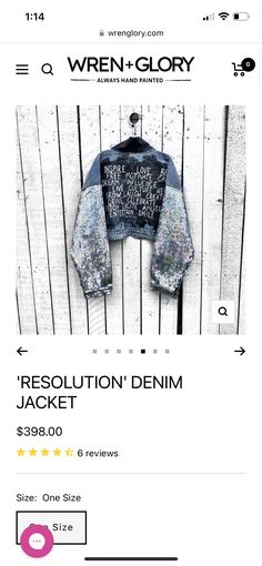 an advertisement for a denim jacket with writing on it