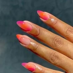 24Pcs Stiletto Press-On Nails Set cashymart Pink August Nails, How To Make Orange Color, Orange Pink Nails Summer, Summernails Summer Nail Ideas 2024, Cute Nail Inspo Summer, Cool Nail Inspo 2024 Summer, Nails August 2024, Two Colored Nails, Pink Orange Nails Summer