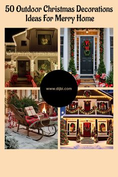 christmas decorations in front of a house with the words 50 outdoor christmas decorations ideas for merry home