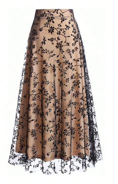 Chic Long Lace Skirt, Circle Skirts, Elegant Skirt With Floral Embroidery, Skirt Style, Long Lace Skirt With Floral Embroidery, Floral Print Flared Evening Skirt, Luxury Formal Skirt With Floral Print, Modest Dresses Fashion, Women Dresses Classy