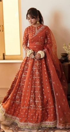 Embroidered Bodice, Indian Dresses Traditional, Bridal Dress Fashion, Simple Pakistani Dresses, Embroidered Organza, Embroidered Sleeves