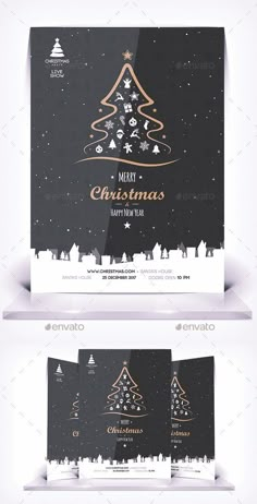 the christmas flyer is shown in three different colors