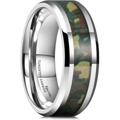 men's wedding band with black opal inlay and white gold inside the center