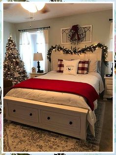 Christmas Bedroom Decor - Settle up here - You could buy everything you need there. Click to visit today! Farmhouse Christmas Decor Bedroom, Christmas Master Bed, Cozy Living Room Christmas, Christmas Room Inspiration, Christmas Bedroom Aesthetic, Farmhouse Christmas Bedroom, Xmas Bedroom, Bedroom Christmas Decor Ideas, Christmas Bedroom Decor Ideas