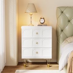 Our refined bedside table has three roomy drawers - a substantial storage solution for all your needs. Its chic white & gold pairing enhances any room's ambiance, promising long-lasting use with its robust engineered wood structure. Multi-purpose in design, it suits as a lamp stand or living room decoration. Straightforward assembly and upkeep, along with excellent customer service, make it an ideal pick for home decor needs. Mercer41 Quantity: Individual | Mercer41 3-Drawer Modern Nightstands w White Nightstands, Gold Nightstand, Lavender Bedroom, Modern Nightstands, White Bedside Table, Lamp Stand, Room Ambiance, Acrylic Legs, White Chests