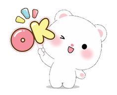 a white bear holding a pink donut