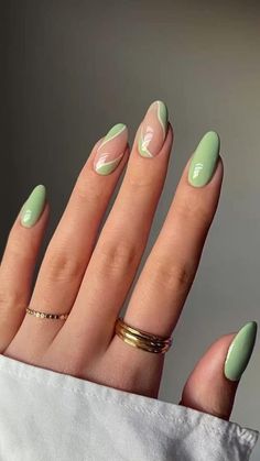 Kawaii Spring, Green Acrylic Nails, Nails Classy, Green Nail, Nail Swag, Short Acrylic Nails Designs