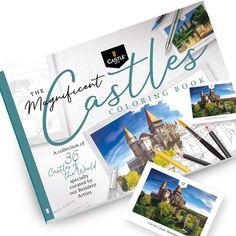 the magnificent castle coloring book is open to reveal its contents and features pictures of castles