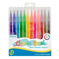 six different colored markers in a package