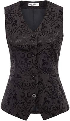 Fanfiction Inspiration, Rock Clothing, Womens Waistcoat, Steampunk Dress, Costume Noir, Vintage Steampunk, Jacquard Jacket, Vintage Vest, Fitted Blouses