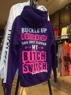 Buckle Up Buttercup Hoodie (Purple) - Luckless Outfitters - Country - Apparel - Music - Clothing - Redneck - Girl - Women - www.lucklessclothing.com - Matt - Ford Parody - Concert - She Wants the D - Lets Get Dirty - Mud Run - Mudding - Tattoos Country, Girl Sayings, Quotes Country, Country Apparel, Clothes Country, Buckle Up Buttercup, Sarcastic Clothing, Truck Girl, Pajamas Aesthetic