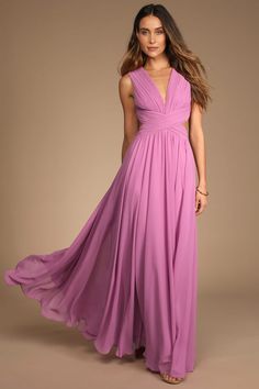 Lilac Pink Dress - Cutout Maxi Dress - Backless Maxi Dress - Lulus Black Tie Wedding Guest Dress, Spring Wedding Guest, Spring Wedding Guest Dress, A Night At The Opera, Plum Dress, Sequin Bridesmaid Dresses, Cutout Maxi Dress, Dress Pleated, Formal Dresses Gowns