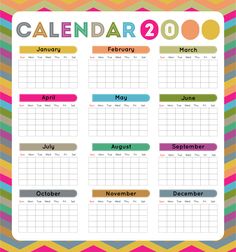 a colorful calendar for the year 2012