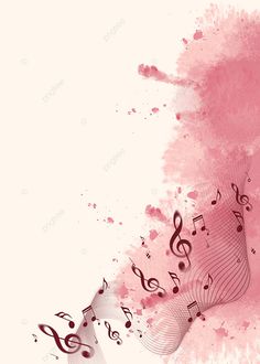 an abstract music background with musical notes and watercolor paint splashes on the paper