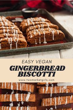 easy vegan gingerbread biscotti with white icing on top and in the background