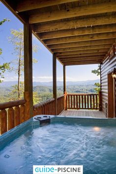 a hot tub sitting on top of a wooden deck