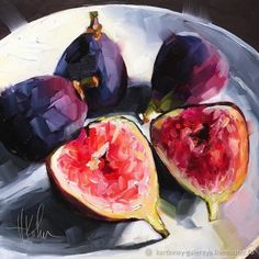 an oil painting of figs on a plate