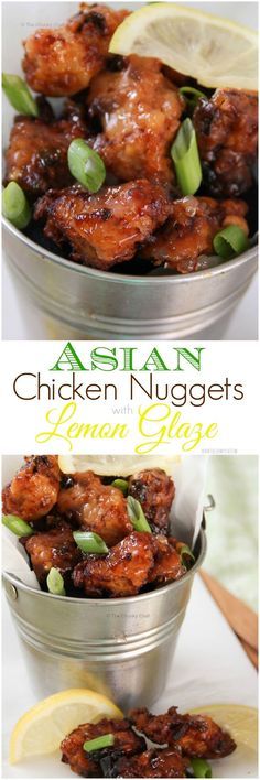 Asian-style Chicken Nuggets - Marinated with great Asian flavors, fried until golden brown, and then drizzled with a lemon glaze… these are a delicious twist on traditional nuggets. The Chunky Chef, Chunky Chef, Chicken Nugget, Lemon Glaze, Asian Chicken, Asian Inspired Recipes, Asian Flavors, Asian Cooking, Chicken Nuggets