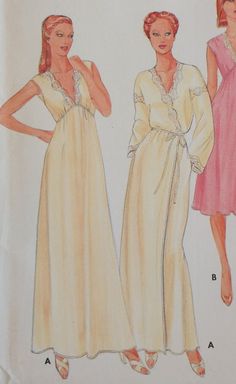 VINTAGE Nightgown and Robe Pattern, Butterick 4096, Size Medium 12, 14, Uncut - Etsy Robe Sewing Pattern, Nightgown And Robe, Nightgown Pattern, Vintage Nightgown, Shades Of Teal, Lovely Clothes, Feminine Outfit, Ribbon Tie, Clothes Horse