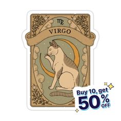 a sticker with a cat sitting on it's back and the words virgo written