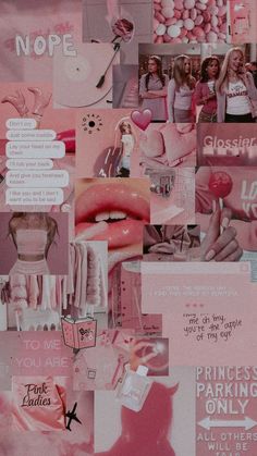 a collage of pink and white images