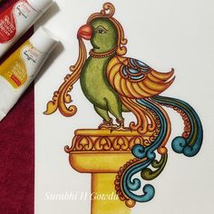 a drawing of a bird sitting on top of a pillar