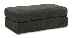 the footstool is made from dark grey fabric