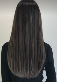 Balayage Hair For Straight Hair, Ash Brown Balayage Layered Hair, Ash Brown Highlights Straight Hair, Ash Blonde Streaks On Black Hair, Highlights For Jet Black Hair, Straight Ash Brown Hair, Black Straight Hair With Highlights, Ash Highlights On Dark Hair, Highlights On Straight Hair