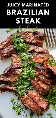 juicy marinated brazilian steak served on a white plate