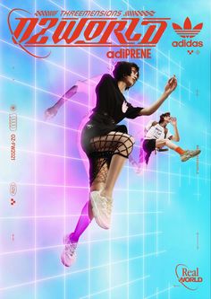 an advertisement for the adidas featuring two women in fishnet stockings and high heels