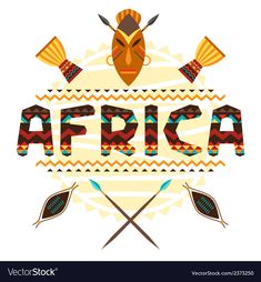 the word africa with an african mask and arrows