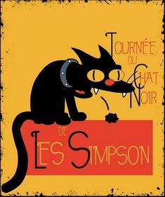 a black cat sitting on top of a sign with the words tournee du chat noir