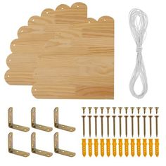 wooden cutting board with screws, nails and other tools to make it look like wood