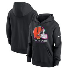 a black hoodie with an orange football helmet on the chest and words that read crucial catch