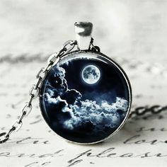 Full Moon Necklace, Space Jewelry, Magical Jewelry, Art Pendant, Crescent Moon Necklace, Moon Jewelry, Fantasy Jewelry